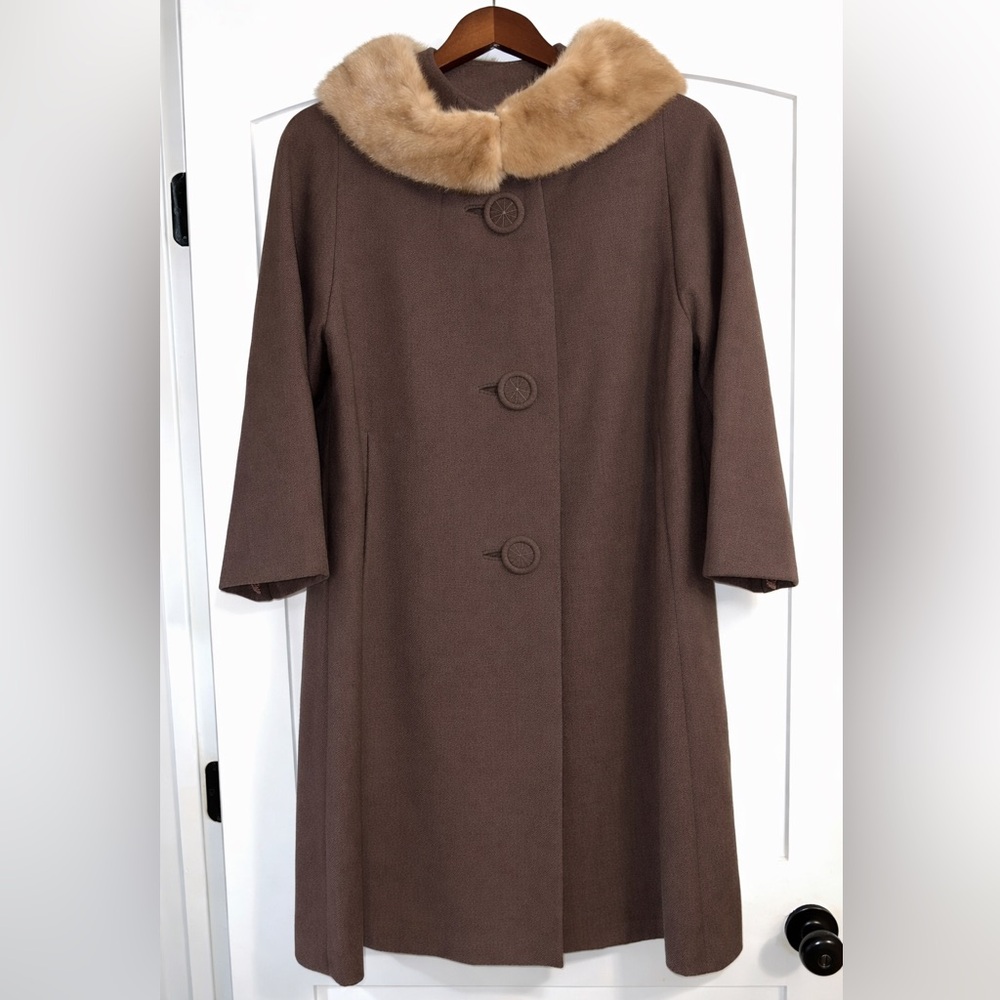 Vintage 50s Wool Coat with Real Fur Collar